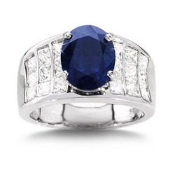 Blue Sapphire & Diamond Ring 18kt White Gold